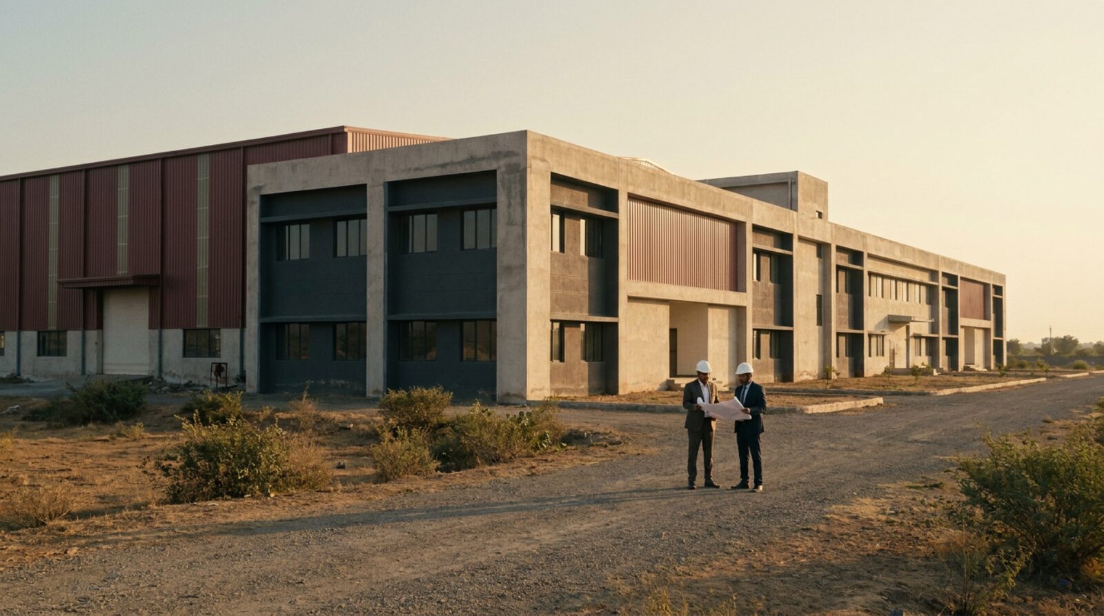 A large industrial site in India at first light